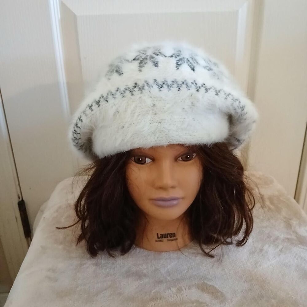 Country Door Fuzzy Angora Blend Snowflake Cloche Hat One Size Cottage Fairy